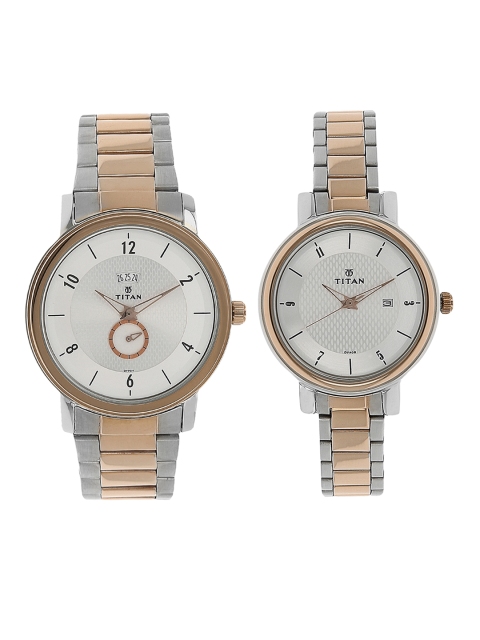 

Titan Men Silver-Toned & Off-White His & Her s Analogue Watch Gift Set NK94402554KM01