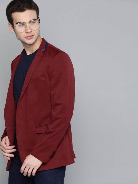 

Harvard Men Maroon Solid Single-Breasted Casual Blazer, Red