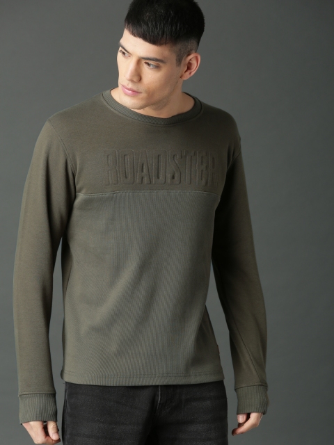 

Roadster Men Olive Green Solid Sweatshirt