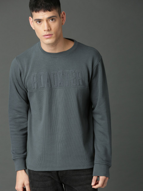 

Roadster Men Grey Solid Sweatshirt