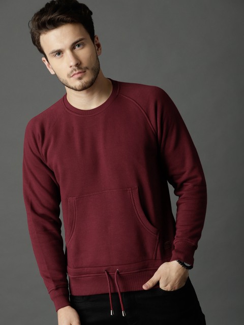 

Roadster Men Burgundy Solid Sweatshirt