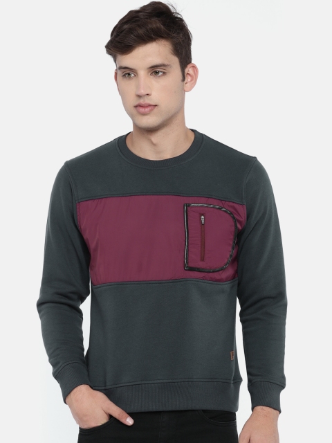 

Roadster Men Navy Blue & Burgundy Colourblocked Sweatshirt