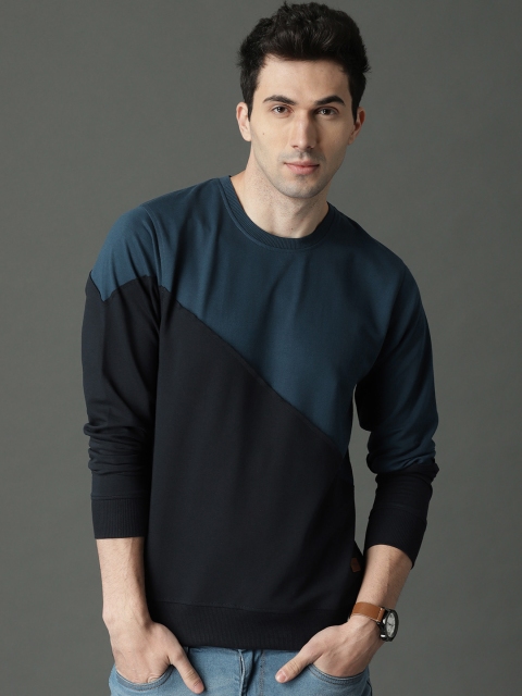 

Roadster Men Blue Colourblocked Sweatshirt