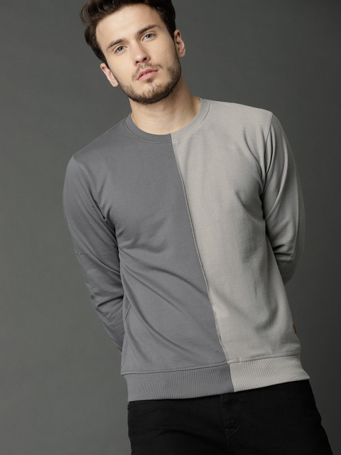 

Roadster Men Grey Colourblocked Sweatshirt