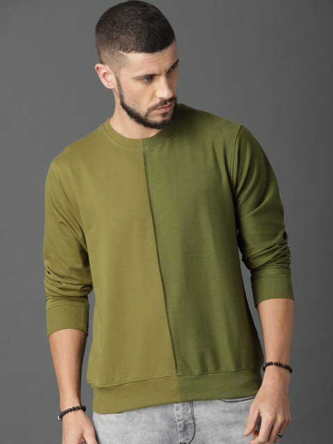 

Roadster Men Green & Khaki Colourblocked Sweatshirt