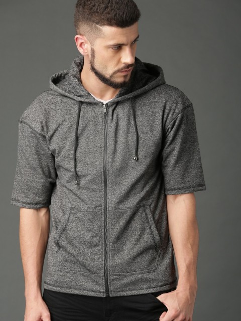 

Roadster Men Charcoal Grey Solid Hooded Sweatshirt