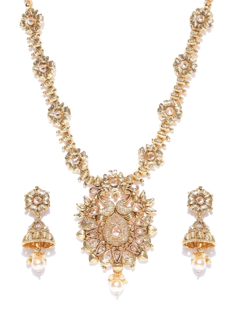 

damani Gold-Toned & Off-White Kundan-Studded Jewellery Set