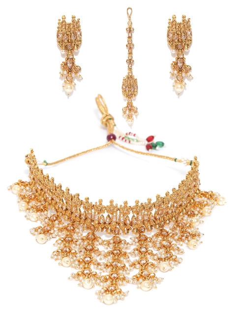 

damani Gold-Toned & Off-White Stone-Studded Jewellery Set