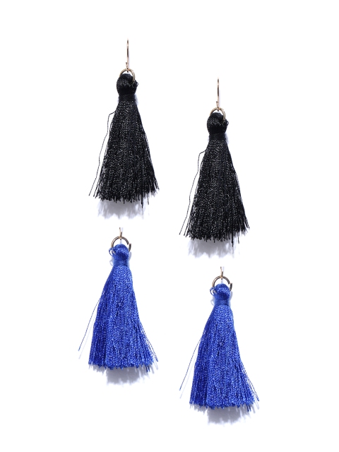 

OOMPH Set of 2 Gold-Plated Tasselled Earrings, Black