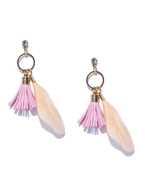 

OOMPH Pink & Peach-Coloured Feather Shaped Drop Earrings, Gold