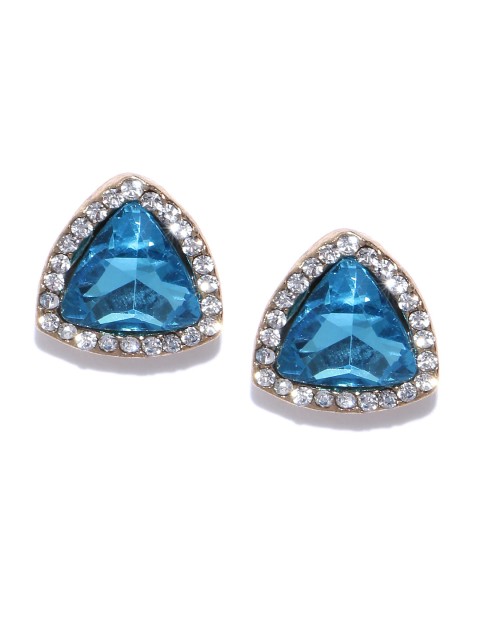 

OOMPH Blue 18 K Gold-Plated CZ Stone-Studded Handcrafted Triangular Studs