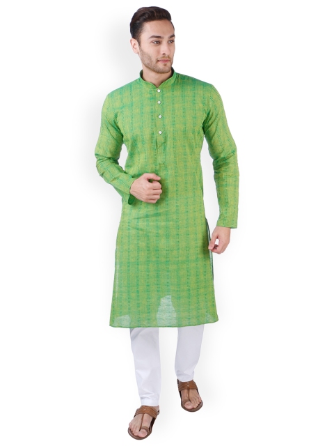 

RAJUBHAI HARGOVINDAS Men Green Woven Design Straight Kurta