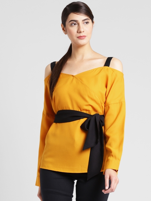 

plusS Women Mustard Solid Cinched Waist Top