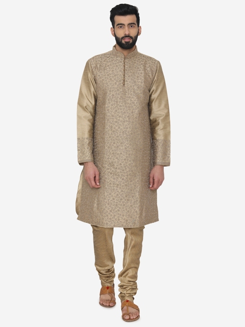 

Manyavar Men Brown Self Design Kurta with Churidar