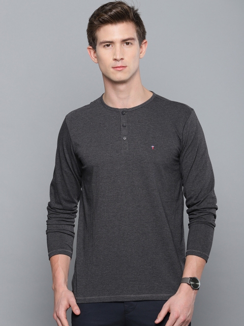 

Louis Philippe Sport Men Charcoal Grey Solid Henley Neck T-shirt
