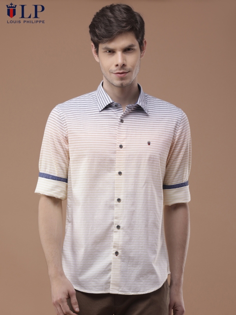 

Louis Philippe Sport Men White & Orange Slim Fit Striped Casual Shirt