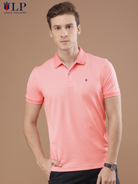

Louis Philippe Sport Men Pink Solid Polo Collar T-shirt