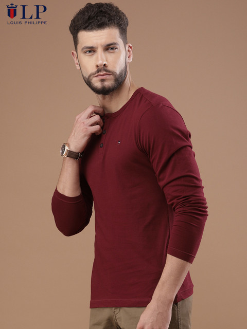 

Louis Philippe Sport Men Maroon Solid Henley Neck Pure Cotton T-shirt