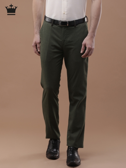 

Louis Philippe Men Olive Green Slim Fit Solid Formal Trousers