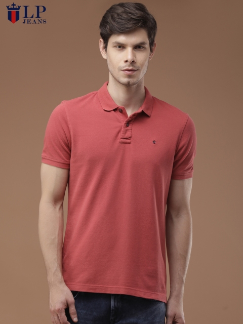 

Louis Philippe Jeans Men Brick Red Solid Polo Collar T-shirt