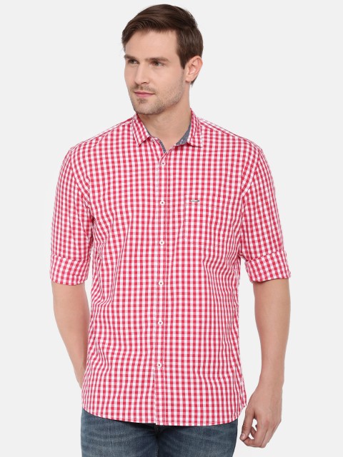 

British Club Men Red & White Slim Fit Checked Casual Shirt
