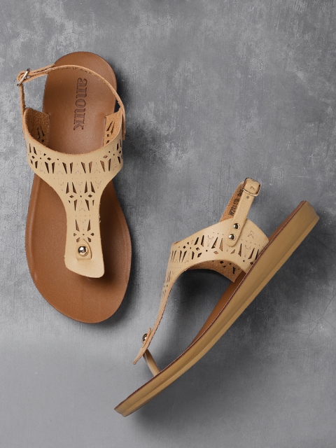 

Anouk Women Beige Open Toe Flats with Laser Cuts
