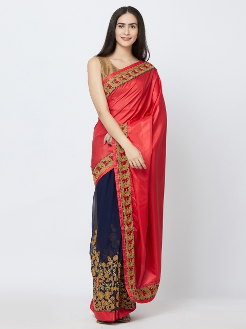 

Indian Women Red & Blue Pure Georgette Embellished Saree