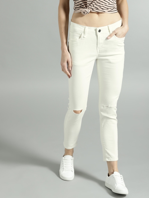 

Roadster Women White Skinny Fit Mid-Rise Slash Knee Stretchable Jeans