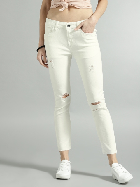 

Roadster Women White Skinny Fit Mid-Rise Mildly Distressed Stretchable Jeans
