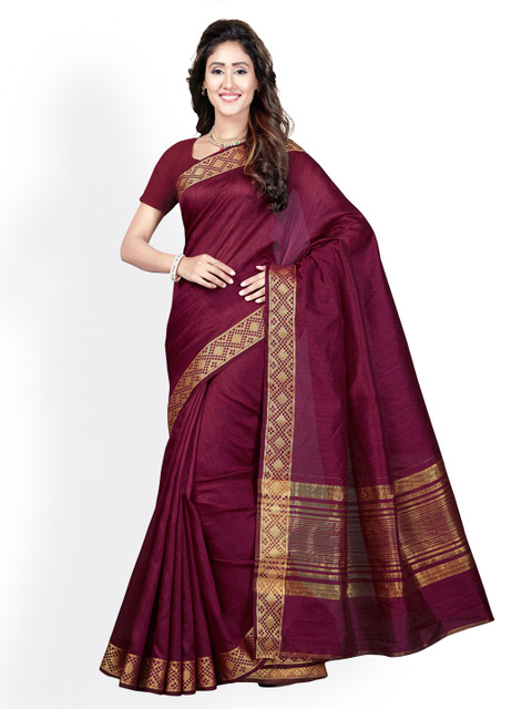

Saree Swarg Burgundy Art Silk Solid Mysore Silk Saree
