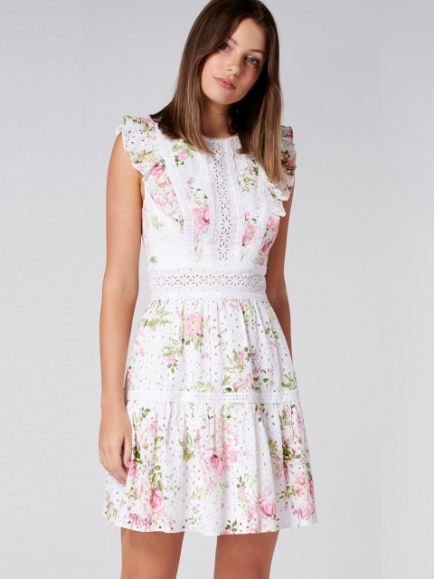 

Forever New Women White Self Design Fit and Flare Dress
