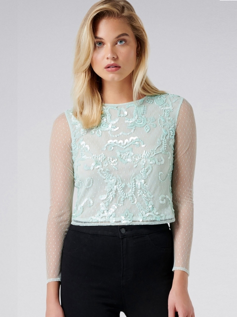 

Forever New Women Blue Self Design Fitted Top