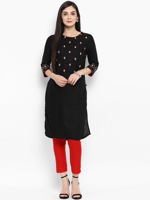 

Juniper Women Black & Red Embellished Straight Kurta