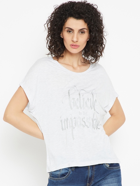 

Cottonworld Women Grey Melange Printed Round Neck T-shirt