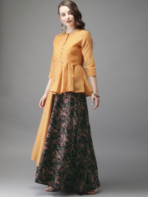 

Anouk Women Orange & Brown Solid Top with Skirt