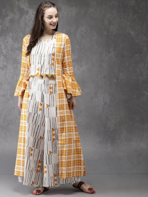 

Anouk Women Mustard & Off-White Printed Kurti with Palazzos