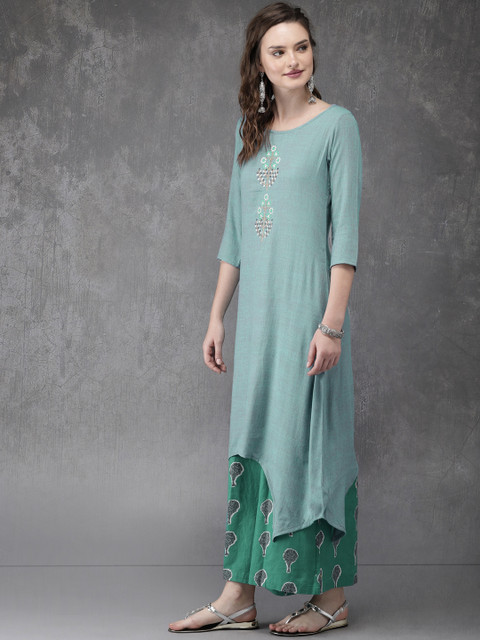 

Anouk Women Blue & Teal Embroidered Kurta with Trousers