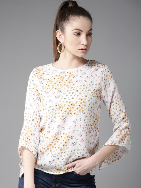 

HERE&NOW Women White & Mustard Yellow Printed Top