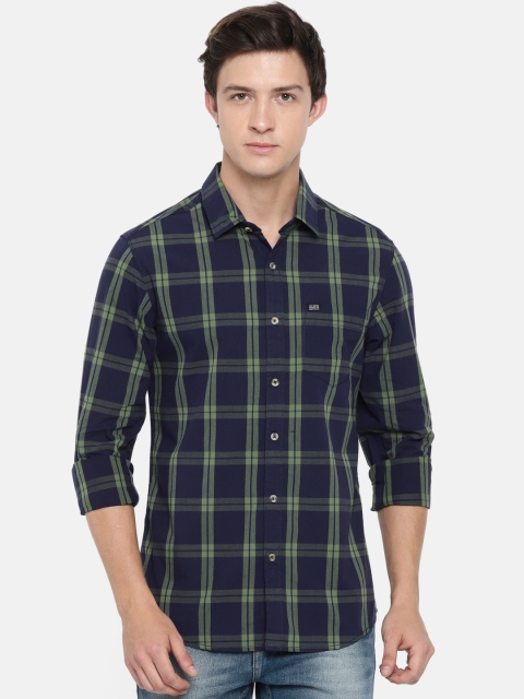 

The Indian Garage Co Men Green & Navy Blue Slim Fit Checked Casual Shirt