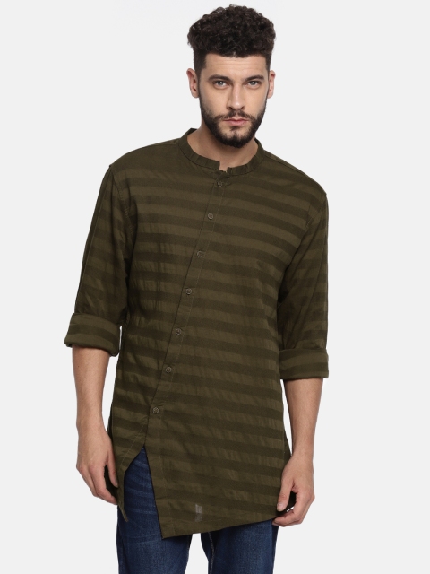 

The Indian Garage Co Men Brown Striped Straight Kurta