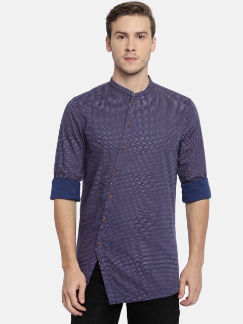 

The Indian Garage Co Men Navy Printed Straight Kurta, Navy blue