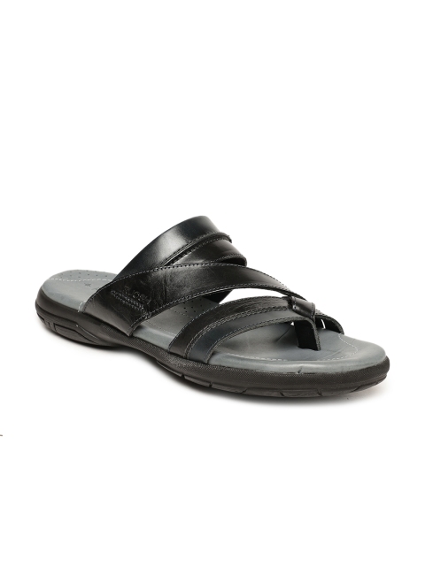 

Ruosh Men Black Leather Comfort Sandals