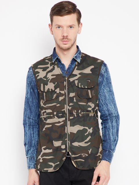 

Shaftesbury London Men Olive Green Printed Tailored Jacket