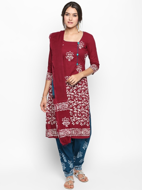 

Jevi Prints Maroon & Teal Pure Cotton Unstitched Dress Material
