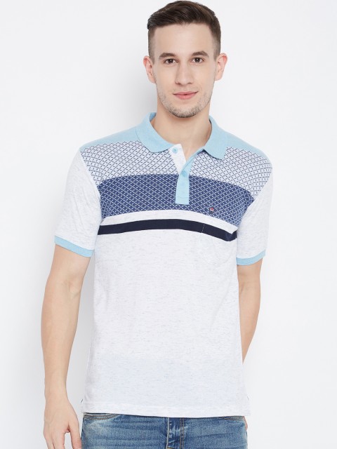 

Duke Men Blue Colourblocked Polo Collar T-shirt
