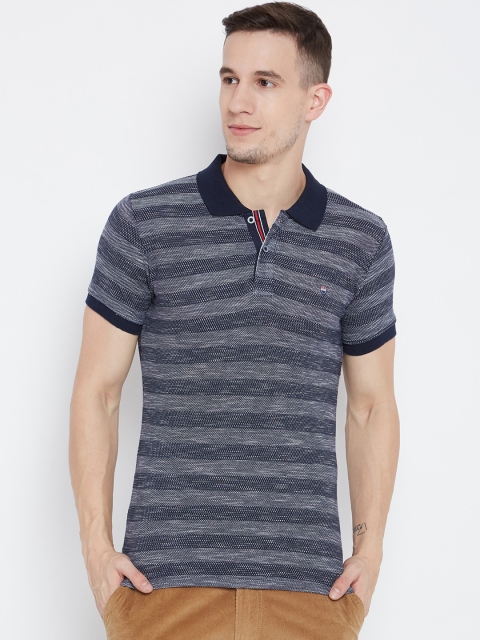 

Duke Men Navy Blue Self Design Polo Collar T-shirt