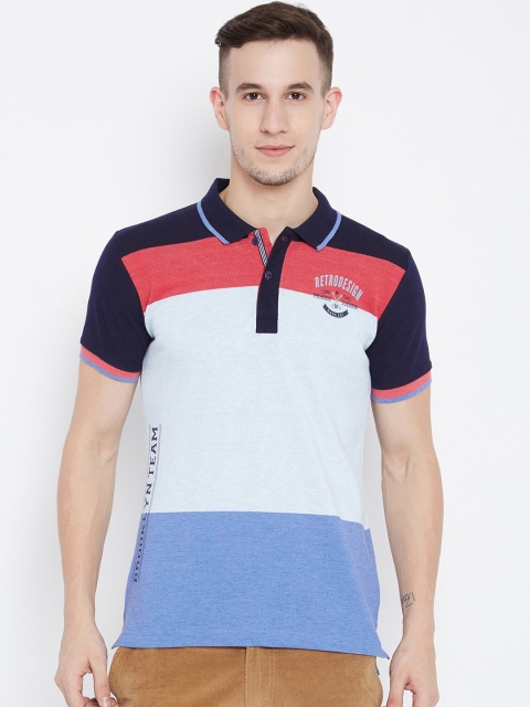 

Duke Men Navy Blue Colourblocked Polo Collar T-shirt