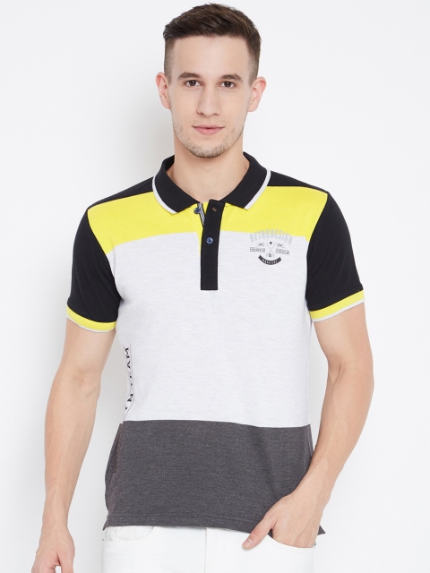 

Duke Men White Colourblocked Polo Collar T-shirt