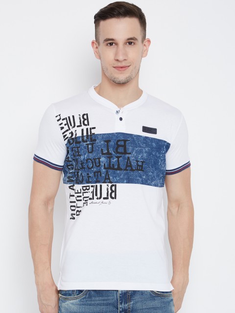 

Duke Men White Printed Henley Neck T-shirt