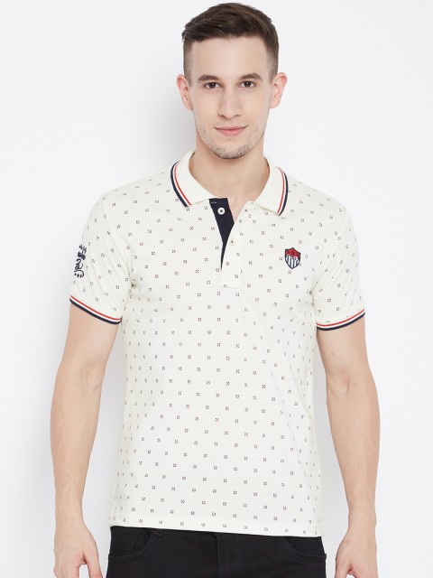 

Duke Men Off-White Printed Polo Collar T-shirt
